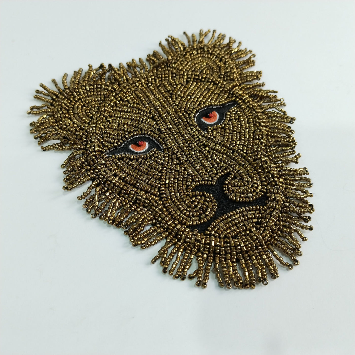 Antique Lion Sew On Patch, Mini Glass Bead Applique Patch - 1 Pc