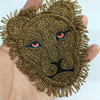 Handmade Lion Applique Patch: Gold Beaded Indian Embroidery