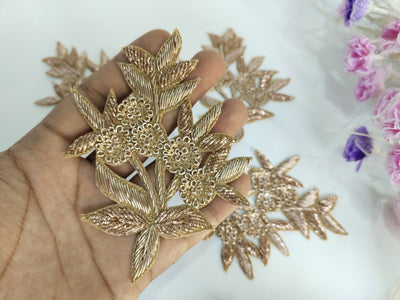 Set of 4 - Gold Handcrafted Indian Zardozi Sew on Patches