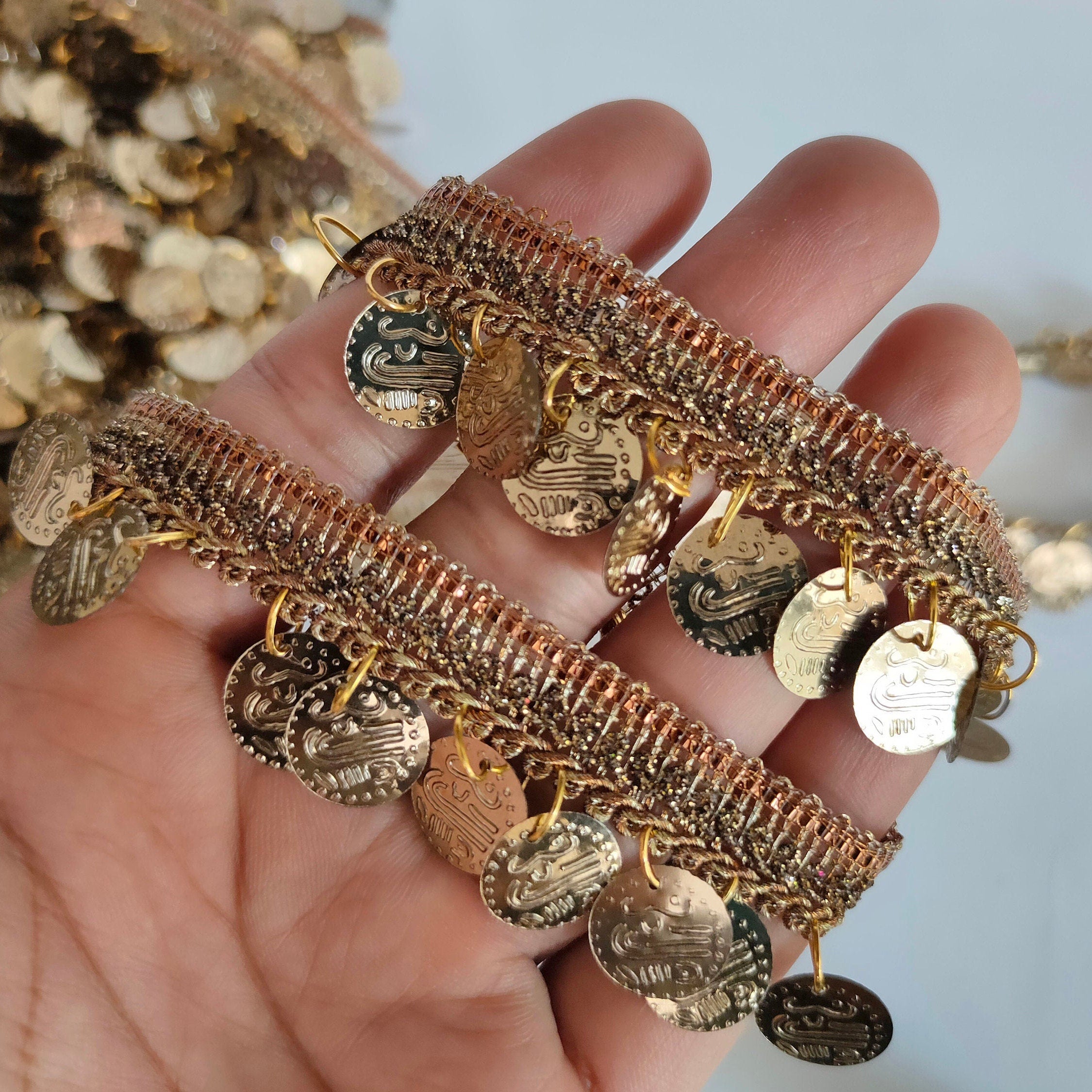 Antique Brown Coin Beaded Trim: 9 Yards, Wedding Sash, DIY Art