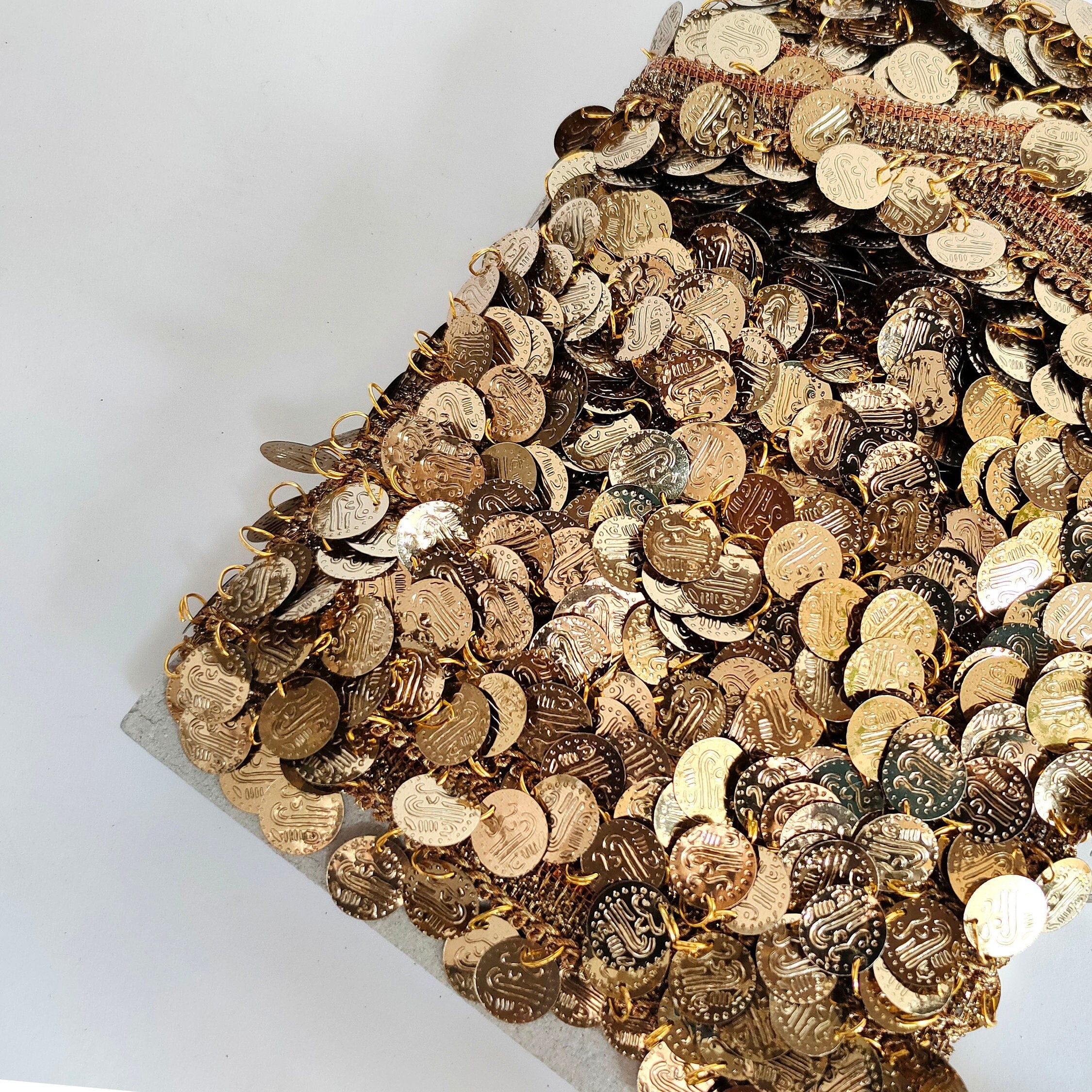 Antique Brown Coin Beaded Trim: 9 Yards, Wedding Sash, DIY Art