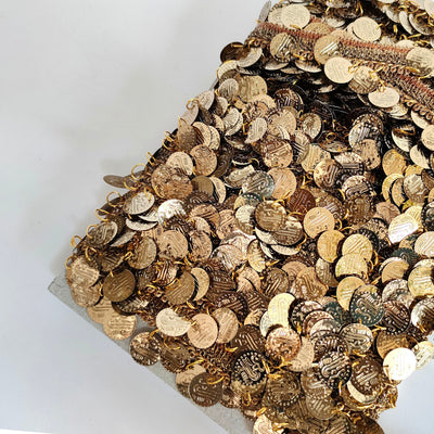 Antique Brown Coin Beaded Trim: 9 Yards, Wedding Sash, DIY Art