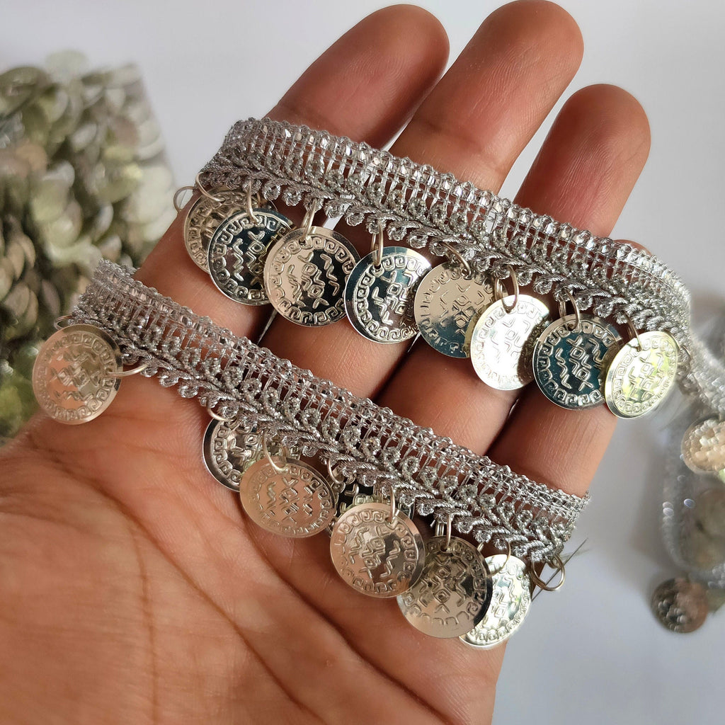 Silver Coin Beaded Trim: 9-Yard Wedding Sash Lace