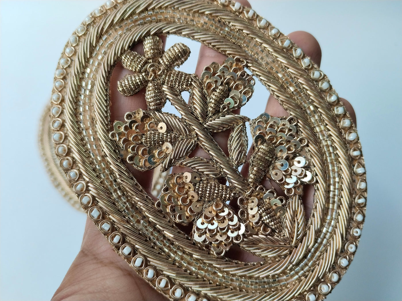 1 Pair - Oval Antique Gold Indian Zardozi Applique Sew On Patch