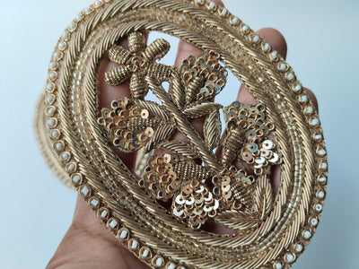 1 Pair - Oval Antique Gold Indian Zardozi Applique Sew On Patch