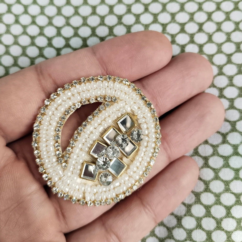 Pearl & Zircon Applique Patches: Round Indian Sewing Embellishments (Set of 6)