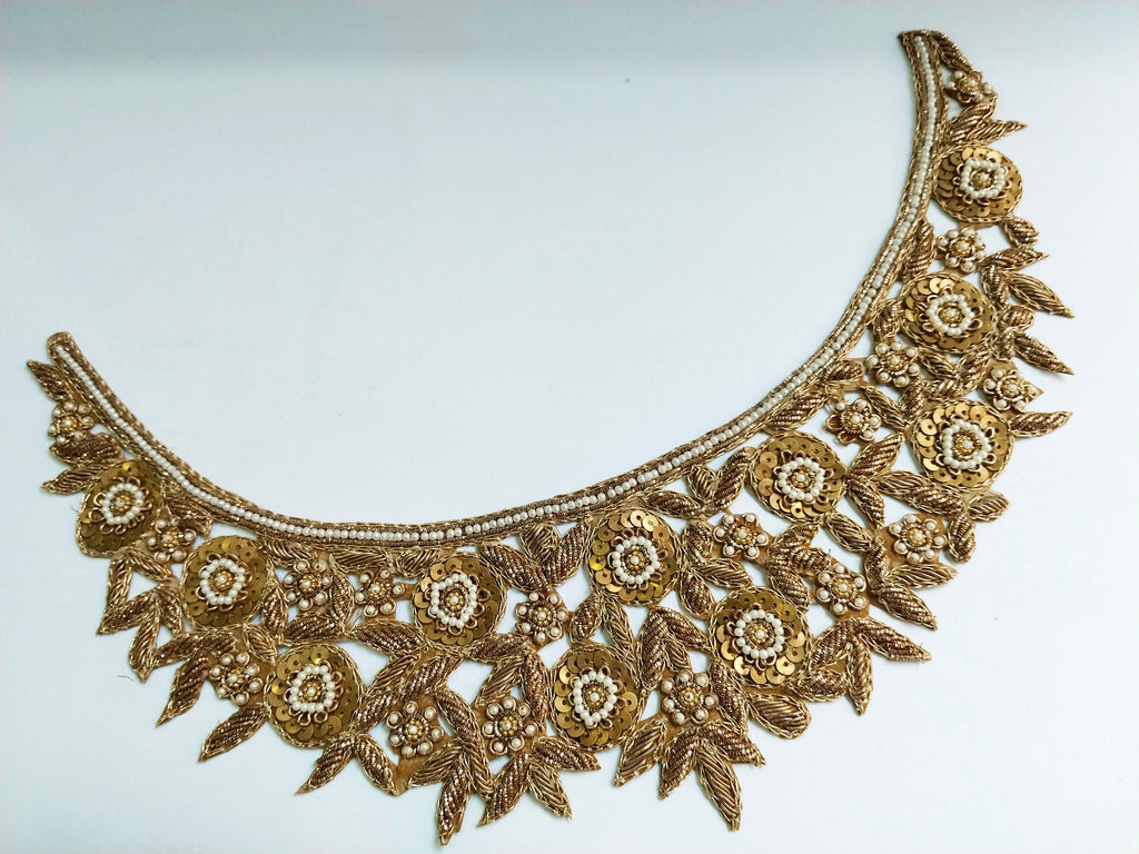 Embroidered Neckline Patch: Handcrafted Indian Sequin & Pearl Applique