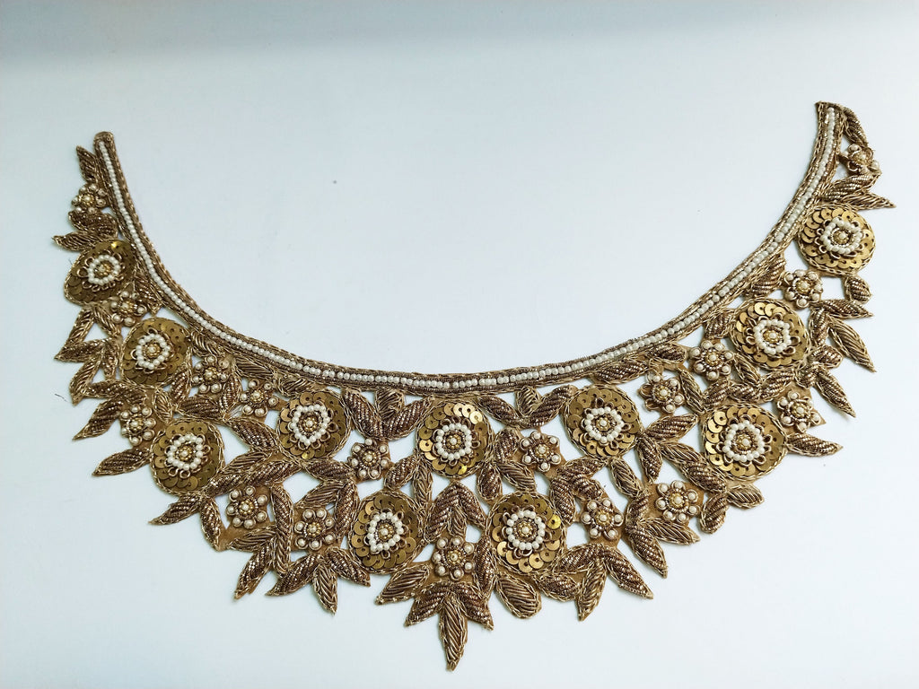 Embroidered Neckline Patch: Handcrafted Indian Sequin & Pearl Applique
