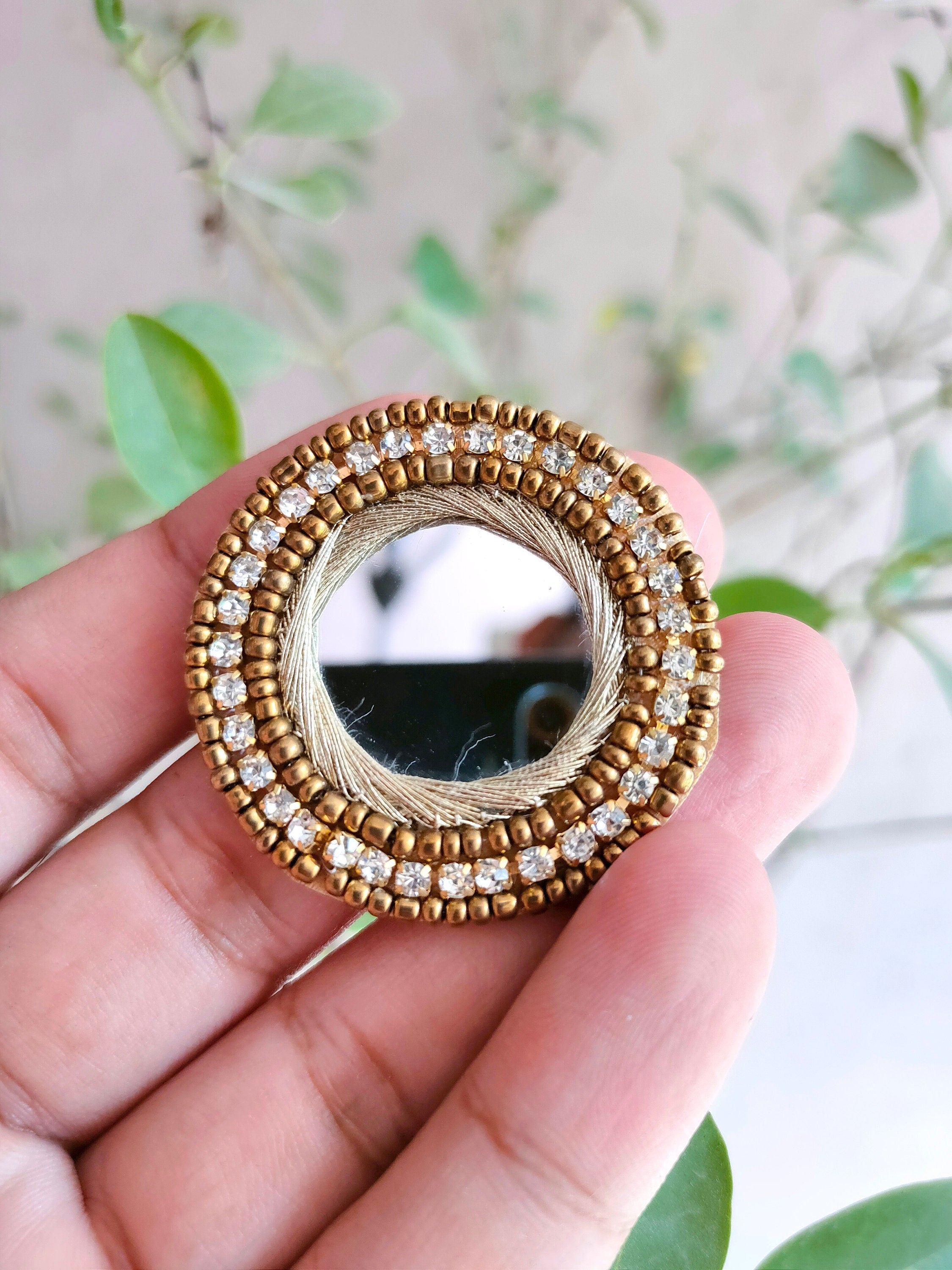 Mirror Beaded Applique Patches: Round Indian Zircon Embellishments - 10 Pc