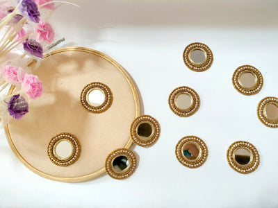 10 Pc - Crochet Mirror Beaded Applique Patches, Round Indian Decorative Zircon Patches