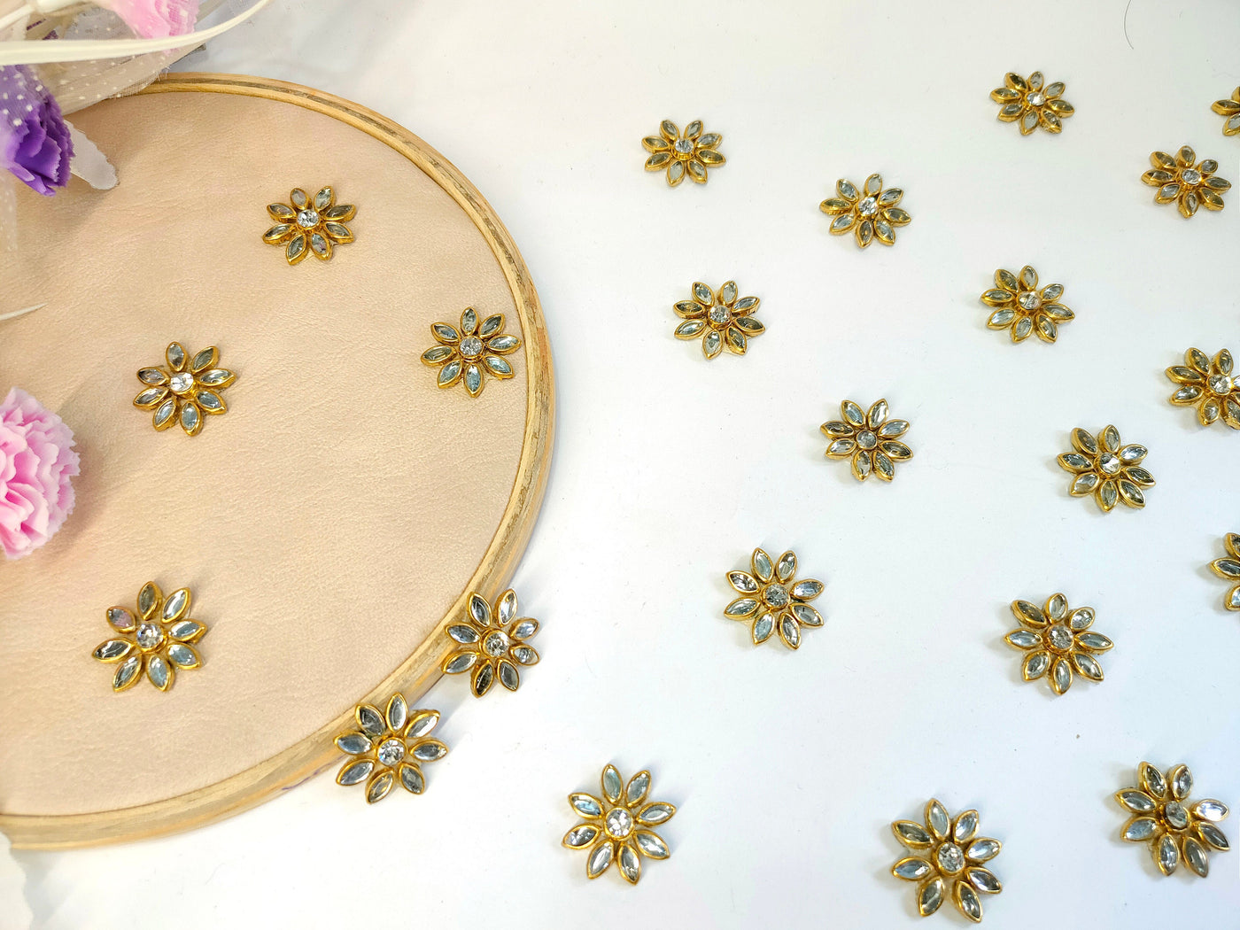 25 Pc - Star Shaped Stonework Gold Applique Patches, Indian Decorative Zircon Patches