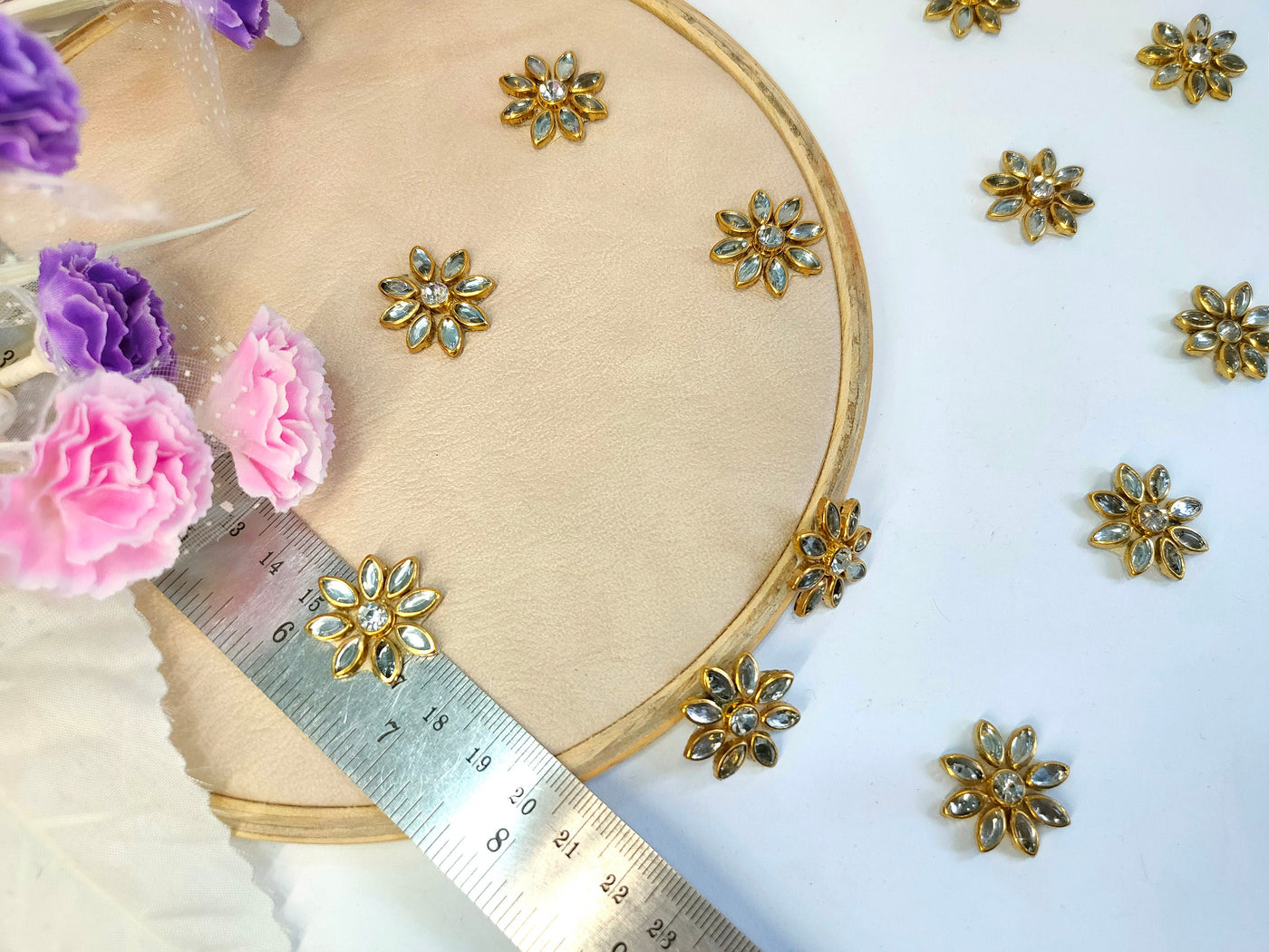 25 Pc - Star Shaped Stonework Gold Applique Patches, Indian Decorative Zircon Patches