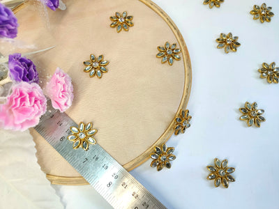 25 Pc - Star Shaped Stonework Gold Applique Patches, Indian Decorative Zircon Patches