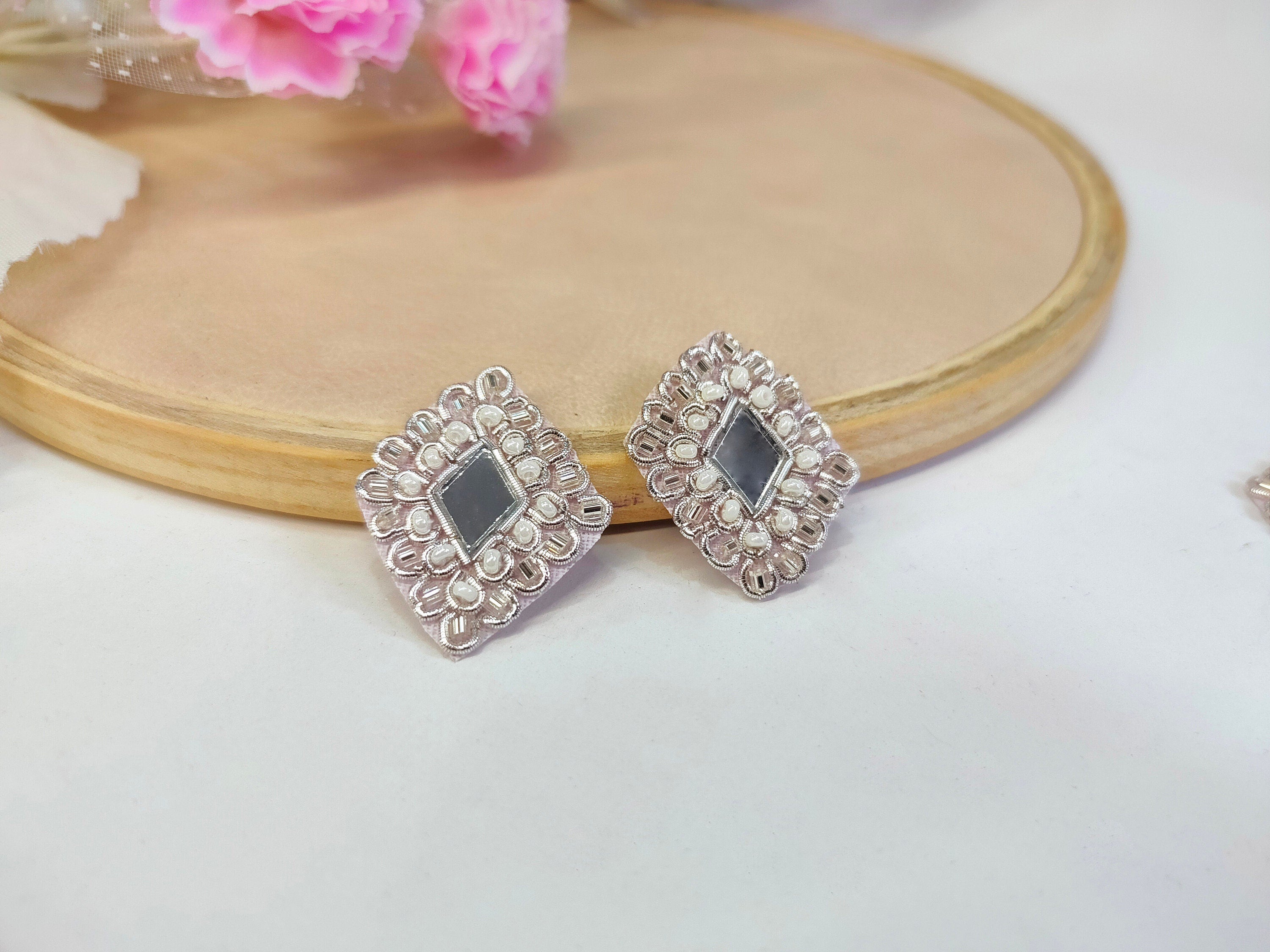 25 Silver Zardozi Mirror Applique Patches – Indian Embroidery Embellishments