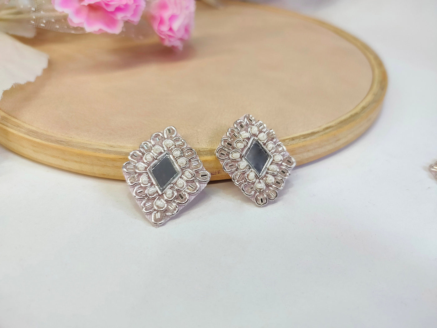 25 Silver Zardozi Mirror Applique Patches – Indian Embroidery Embellishments