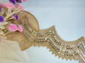 Golden Scalloped Mirror & Pearl Trim: Indian Zari Sari Lace (9cm Wide)