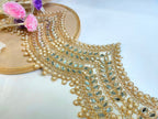 Golden Scalloped Mirror & Pearl Trim: Indian Zari Sari Lace (9cm Wide)