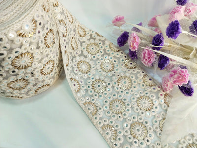 Broad Creme White Thread Net Fabric Lace 15cm Wide - 1 Yard