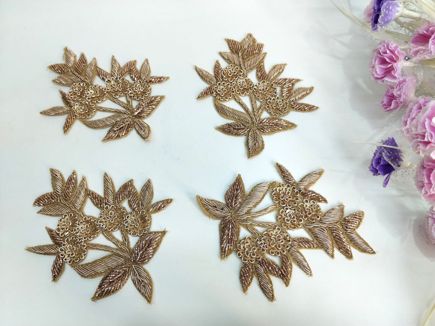 Set of 4 - Gold Handcrafted Indian Zardozi Sew on Patches