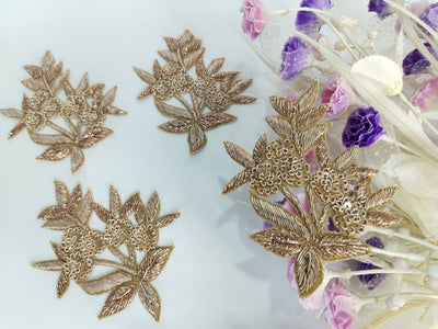 Set of 4 - Gold Handcrafted Indian Zardozi Sew on Patches