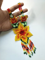 Floral Beaded Necklace with Fringed Earrings: Boho Wedding Set