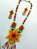 Floral Beaded Necklace with Fringed Earrings: Boho Wedding Set