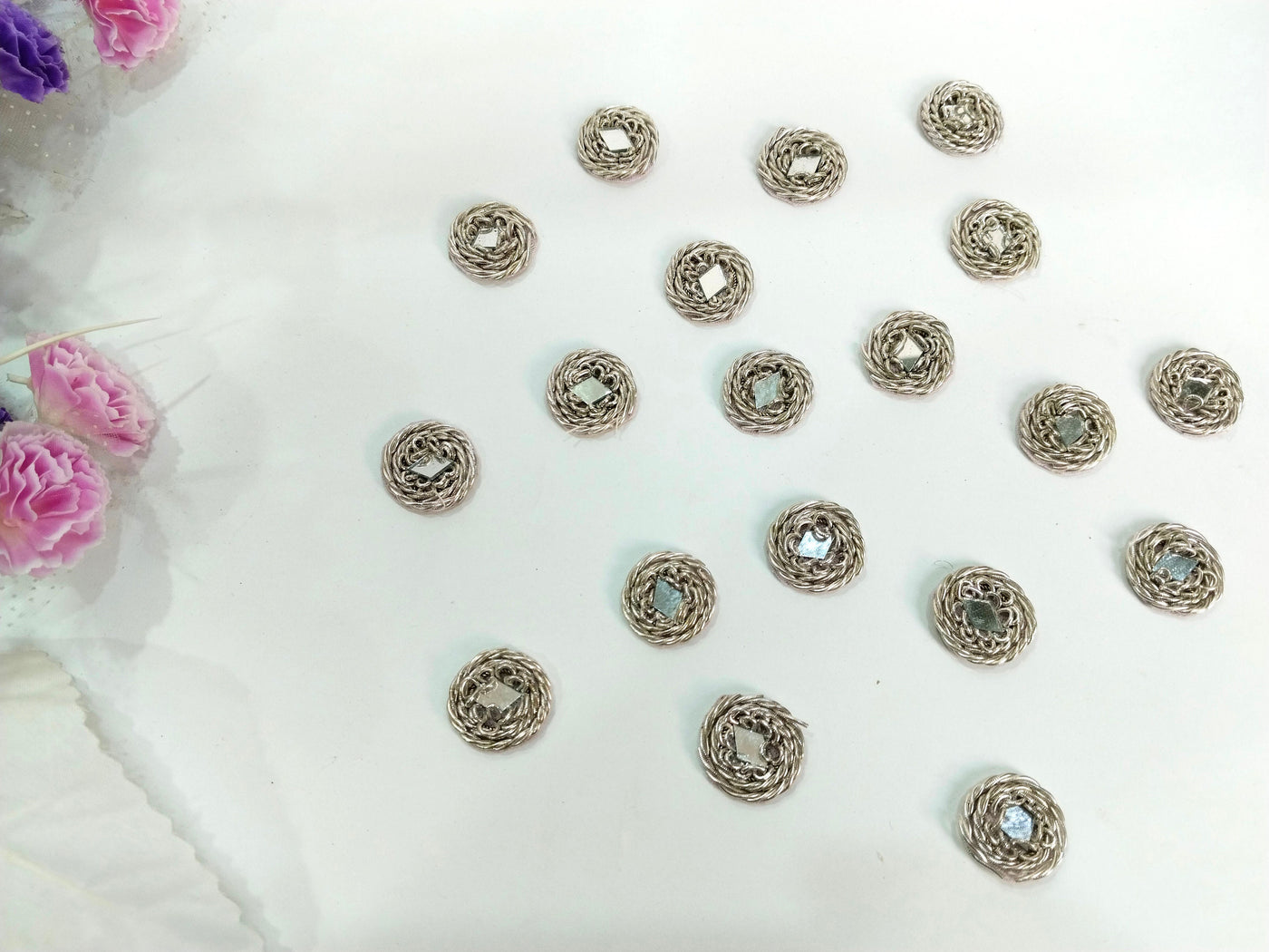 25 Silver Mirror Applique Patches: Indian Sewing Embellishments