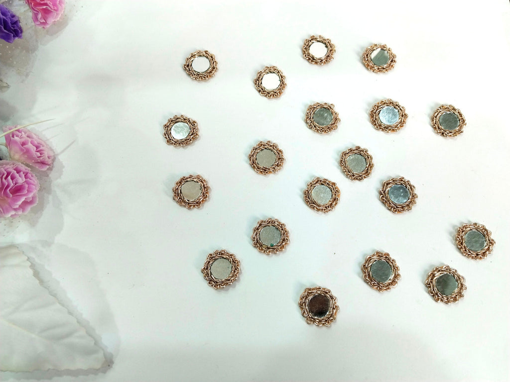 Rose Gold Mirror Applique Patches: Indian Sewing Embellishments (25 Pc)