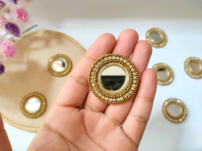 10 Pc - Crochet Mirror Beaded Applique Patches, Round Indian Decorative Zircon Patches