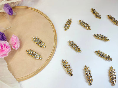 25 Pc - Lovely Kundan Stonework Gold Leaf Applique Patches