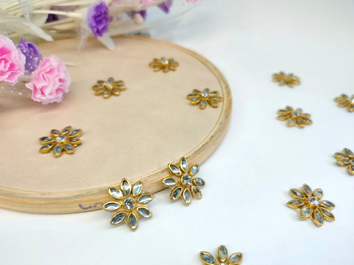 25 Pc - Star Shaped Stonework Gold Applique Patches, Indian Decorative Zircon Patches