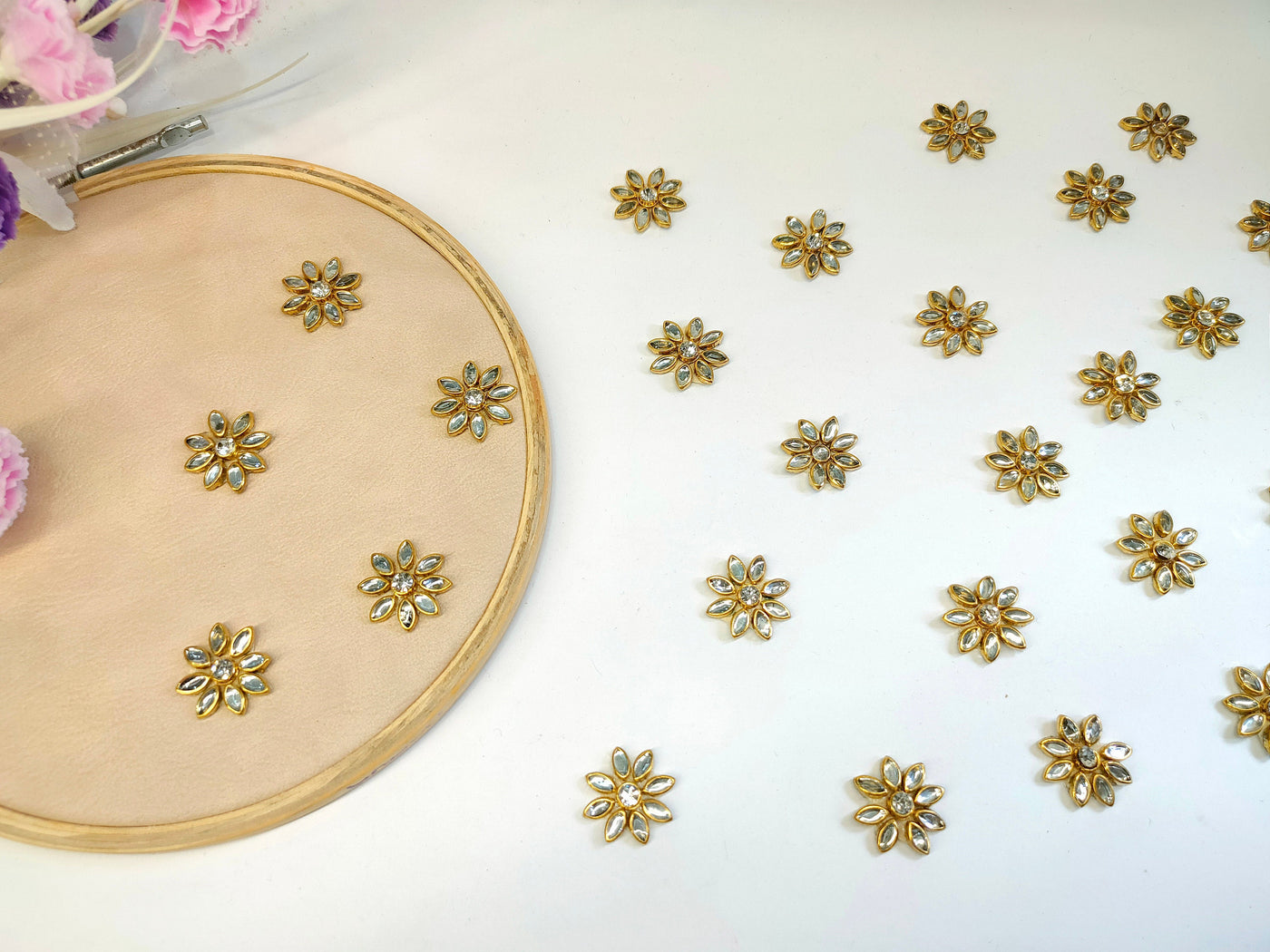 25 Pc - Star Shaped Stonework Gold Applique Patches, Indian Decorative Zircon Patches