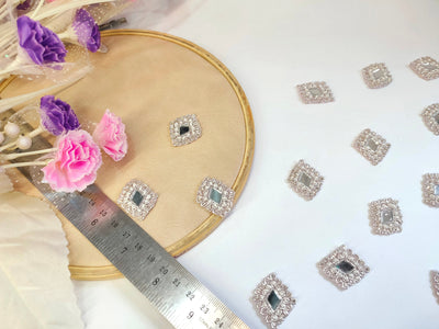 25 Silver Zardozi Mirror Applique Patches – Indian Embroidery Embellishments