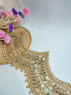 Golden Scalloped Mirror & Pearl Trim: Indian Zari Sari Lace (9cm Wide)