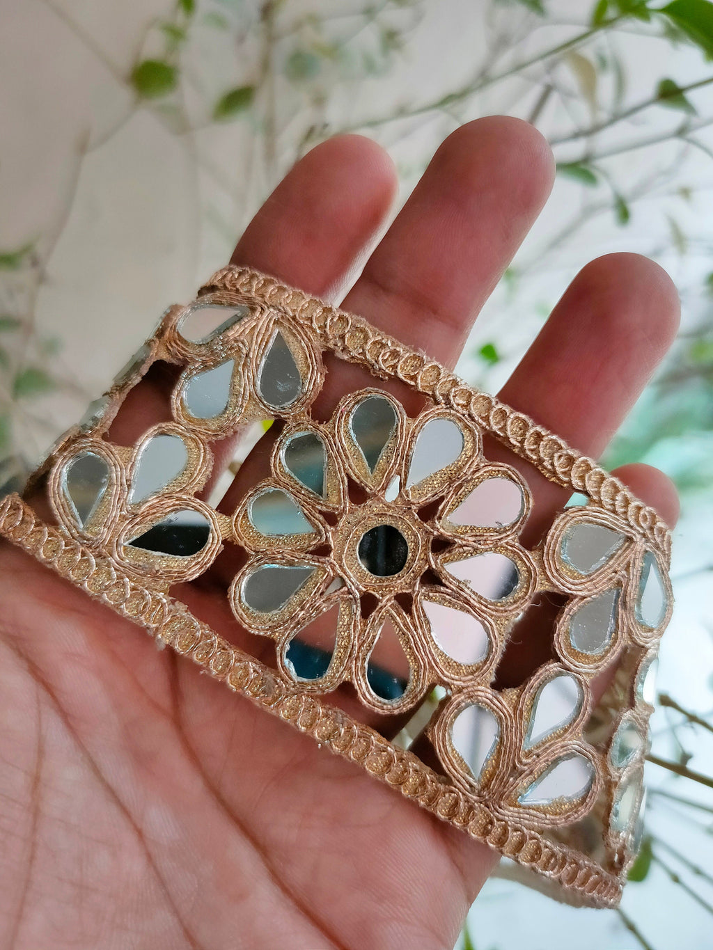 Rose Gold Floral Mirror Trim: Indian Sari Border, Wedding Embellishment