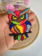 Colorful Threadwork Owl Applique Patch: Zardozi Handcrafted Art