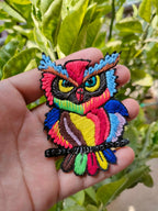 Colorful Threadwork Owl Applique Patch: Zardozi Handcrafted Art