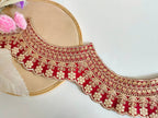 Maroon Embroidered Scallop Lace: Zari Sari Border, Wedding Dress Trim (7 Yards)