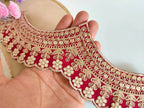 Maroon Embroidered Scallop Lace: Zari Sari Border, Wedding Dress Trim (7 Yards)
