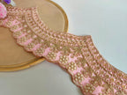Light Pink Embroidered Scallop Lace: Zari Sari Border Trim - 9 Yards