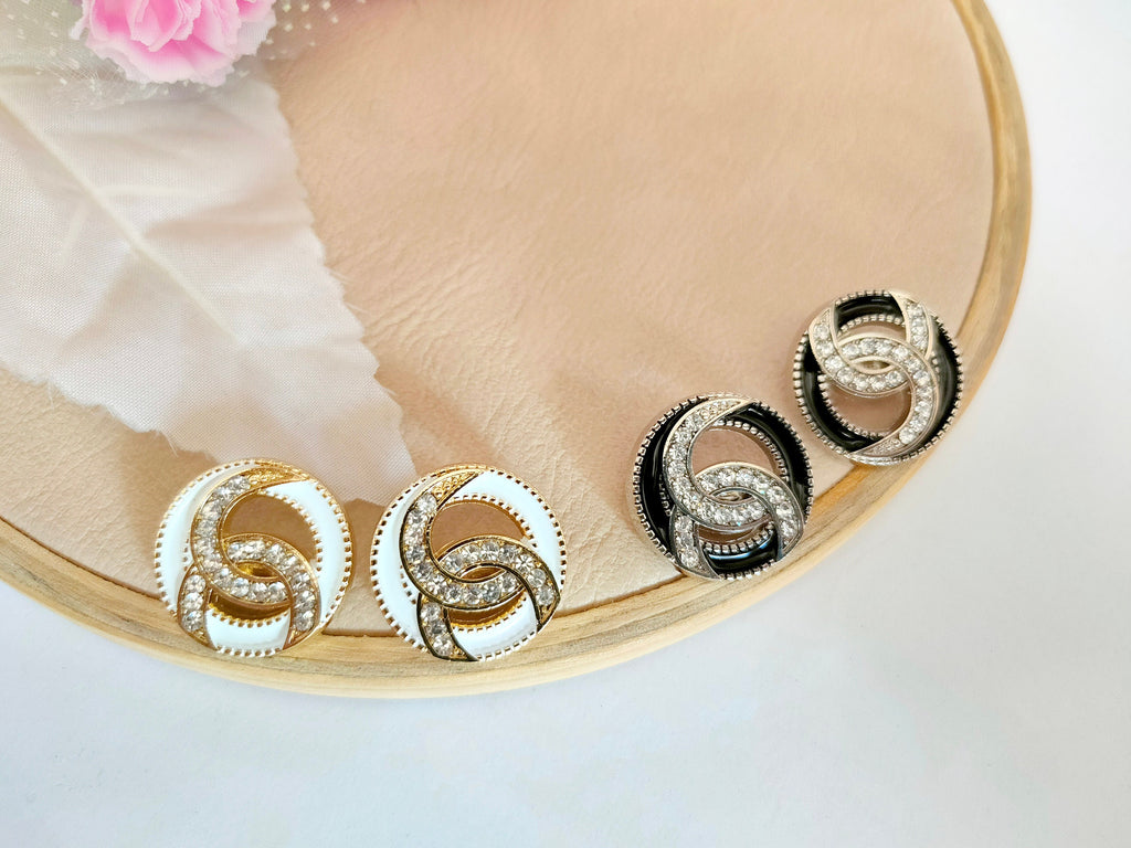 Crystal Rhinestone Buttons: Black/White Metallic Sew-On Embellishments (Pack of 10)