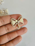 Crystal Pearl Bow Button: Silver/Golden Sew-On Embellishment (Pack of 10)
