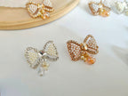 Crystal Pearl Bow Button: Silver/Golden Sew-On Embellishment (Pack of 10)