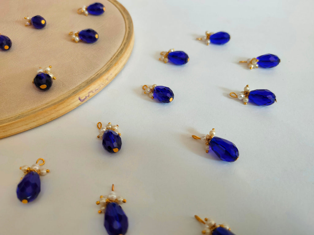 Navy Blue Crystal Latkan Tassels: Indian Bridal Garment Charms (25pc)