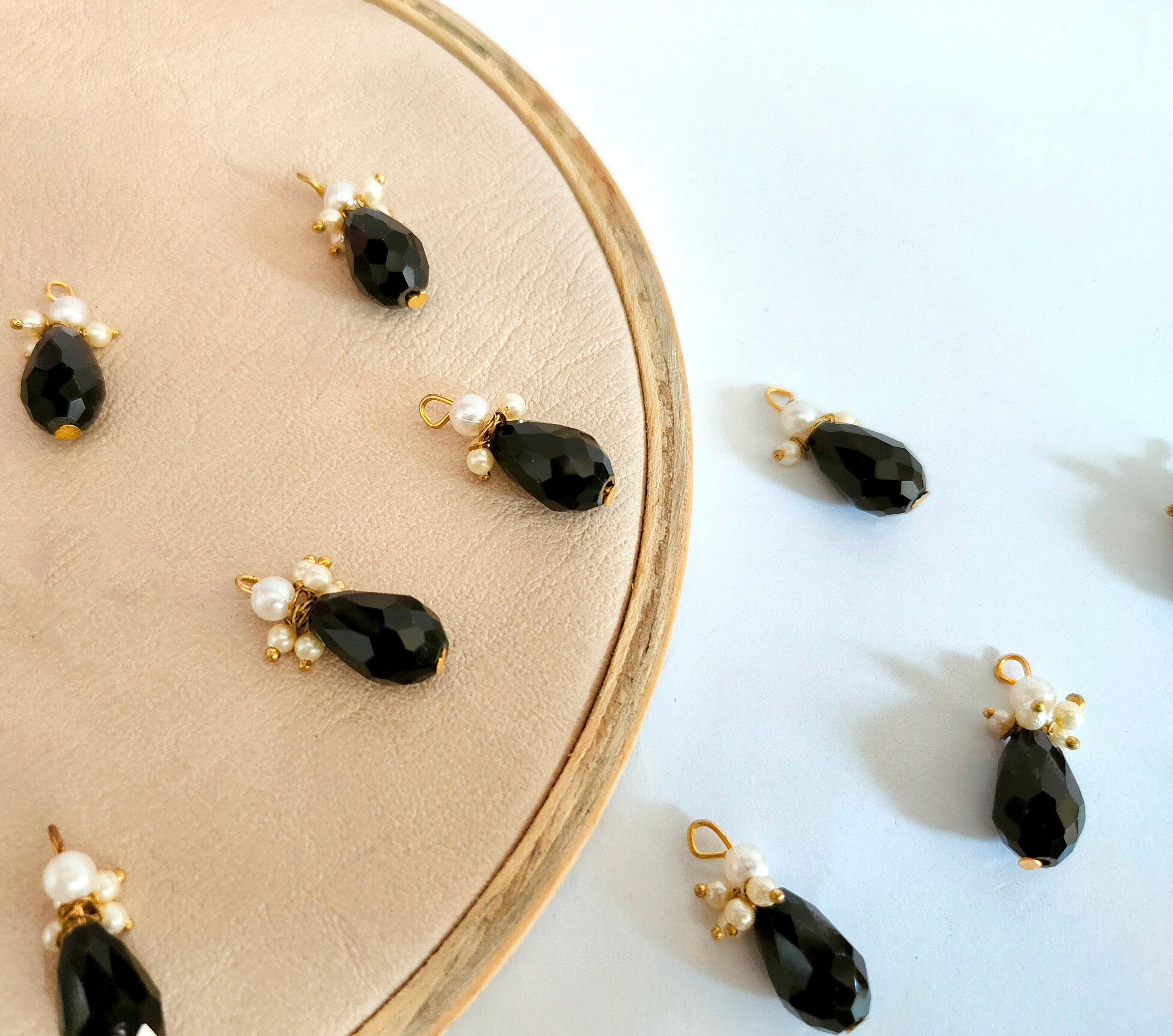 Black Crystal Bead Latkan Tassels: Indian Bridal Sari Charms (25pc)