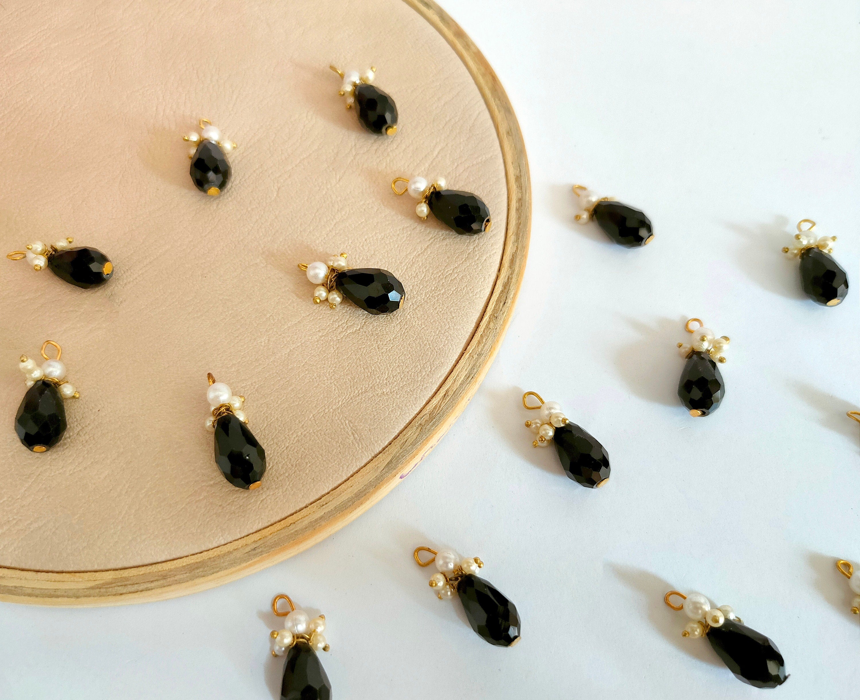 Black Crystal Bead Latkan Tassels: Indian Bridal Sari Charms (25pc)