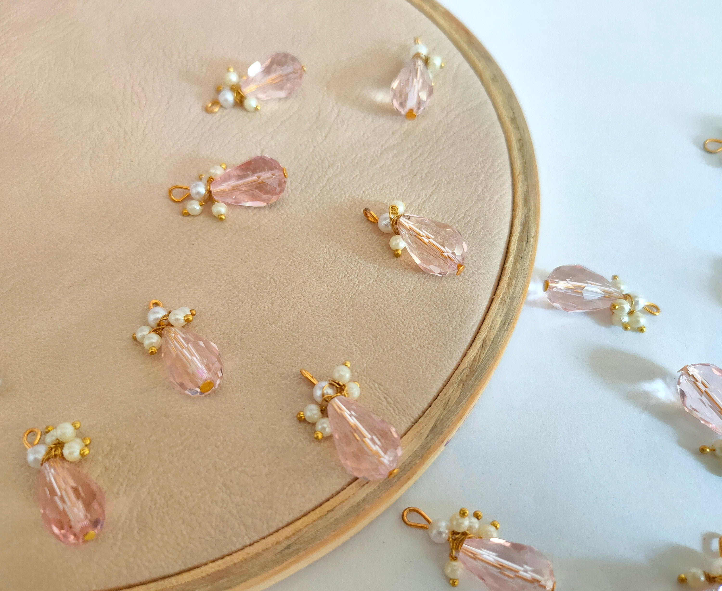 Baby Pink Crystal Tassel Latkan: Indian Bridal Sari Embellishment (25pc)