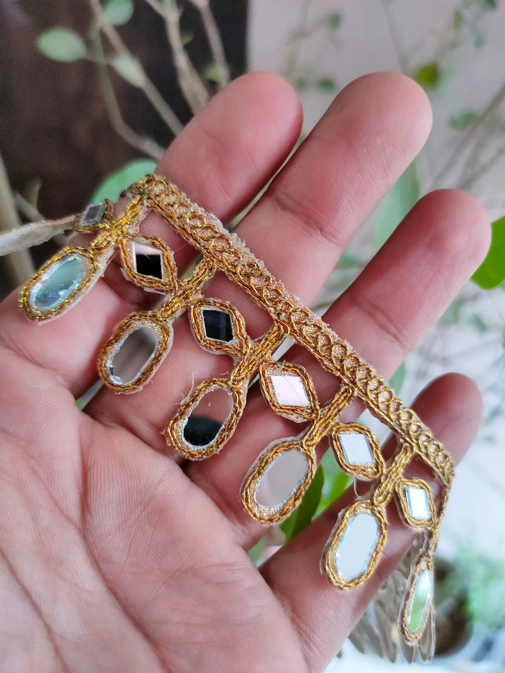 Golden Mirror Sari Border Trim: Indian Wedding Embellishments, 3 Yards