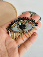 2 pc Glass Bead Evil Eye Applique: Gothic Sew On Patch (6x5 cm)