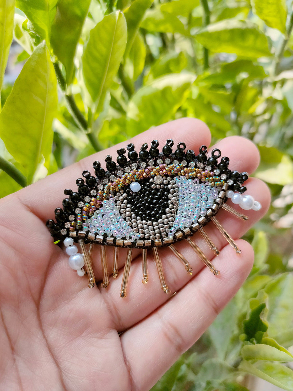 2 pc Glass Bead Evil Eye Applique: Gothic Sew On Patch (6x5 cm)